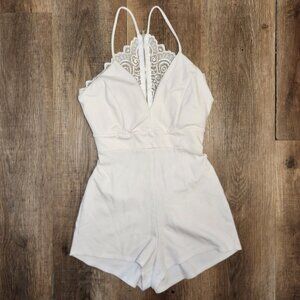 💐🤍Boutique Cherry Mellow White Lace Trim Cami Romper Bridal Beach Cover-Up-S